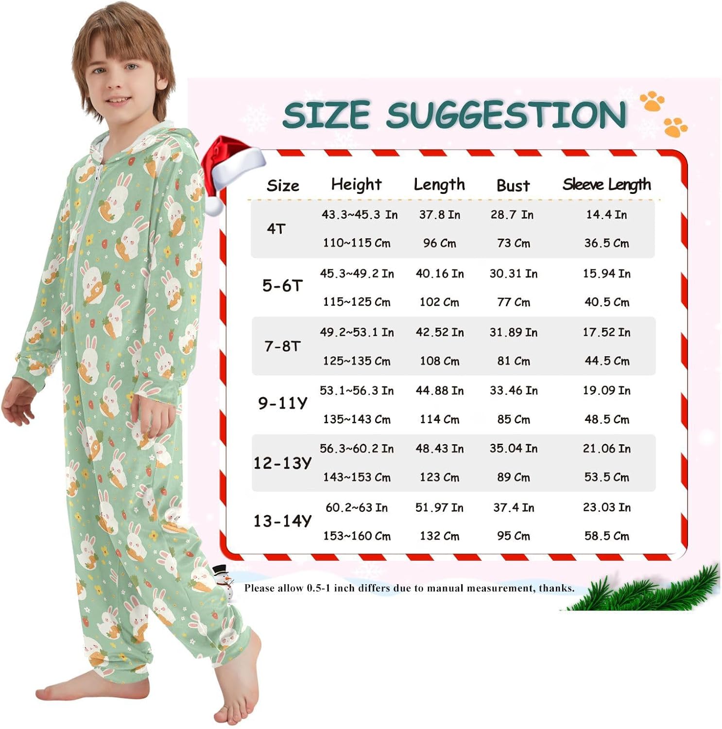Unisex Pajama Cute Soft Hooded Sleepwear Holiday Loungewear for Parties Sleepovers 4-14Y
