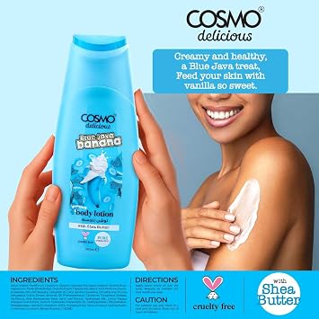 Cosmo Skin Care Delicious Blue Java Banana Sundae 3 Pieces Gift Set For Women & Men, 150ml Fragrance Mist, 350ml Aloe Vera Shower Gel, 200ml Shea Butter Body Lotion, Creamy Banana Fragrance