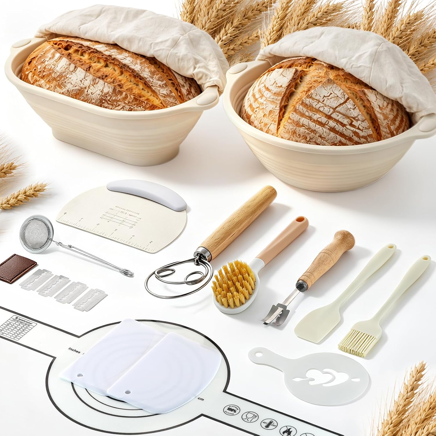 MIAOW Sourdough Starter Kit, Silicone Banneton Bread Proofing Basket