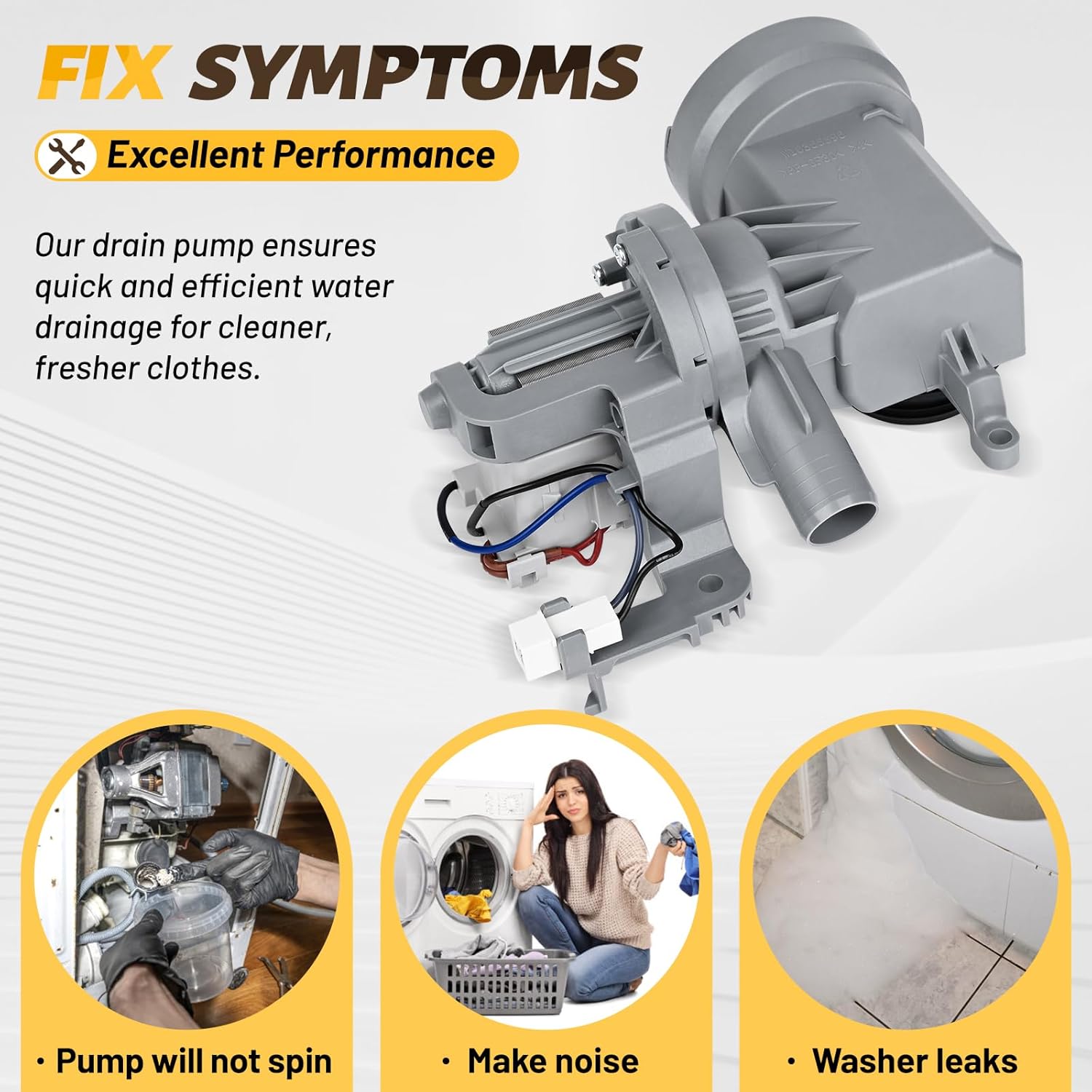 WPW10605427 W10425238 Washer Drain Pump (OEM) Intended for Whirlpool Drain Pump WFW75HEFW0 WFW72HEDW0, Fit for Maytag Washer Drain Pumps, WPW10605427 Replace W10605427 WPW10425238 W10799064 W10799065