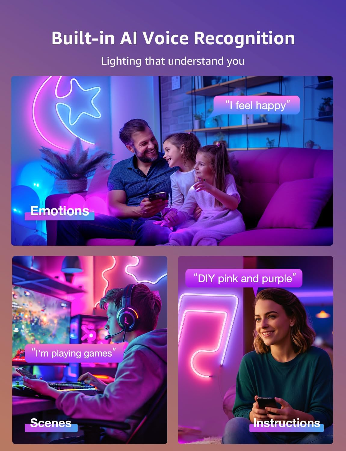 Lepro Bundle – 2 Items: LED Strip Light, 3000K-6000K Tunable White, 16.4ft Dimmable Bright LED Tape Light, 300 LEDs 2835 & N1 AI Smart RGB Rope Lights with LightBeats Music Sync, Voice Control Via App
