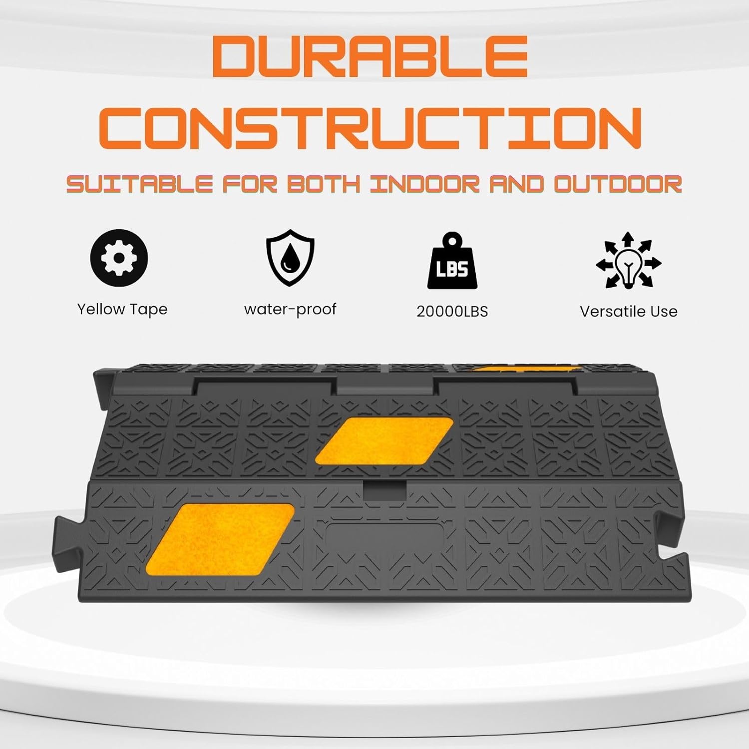 2 Pack 17 Inch Heavy-Duty Cable Ramp Cord Protector 2 Channel 20000lbs Load Capacity Traffic Speed Bump with 3 Yellow Reflective Stripes for Outdoor and Indoor Use