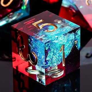 DND Dice Set, Handmade Sharp Edge 7 Piece Resin Dice-Dungeons and Dragons Polyhedral Dice Set, D&D Dice Set with Gift Dice Case for RPG MTG Table Games (Red & Shiny Blue)