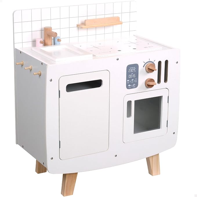 WOOMAX Cocina de Juguete de Madera para niños y niñas, Cocinita Infantil Retro, Juguetes de Madera Grande (85398)