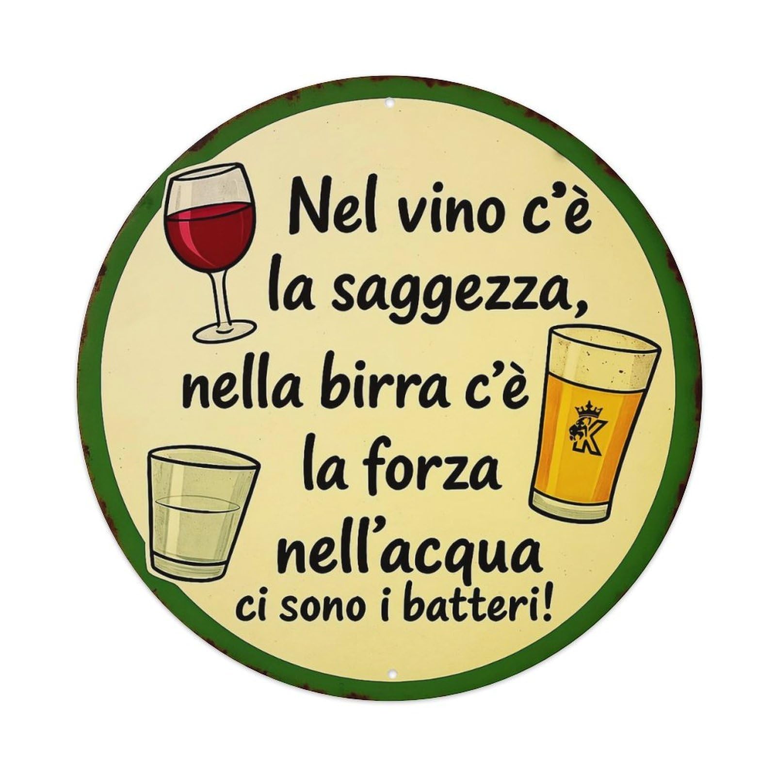 Wine Beer Water Bacteria Quote Retro Metal Tin Sign, Vintage Metal Poster for home, Gaming Room, Studio Workshop,Bar,Garage Wall Art Decor 8x8 inch