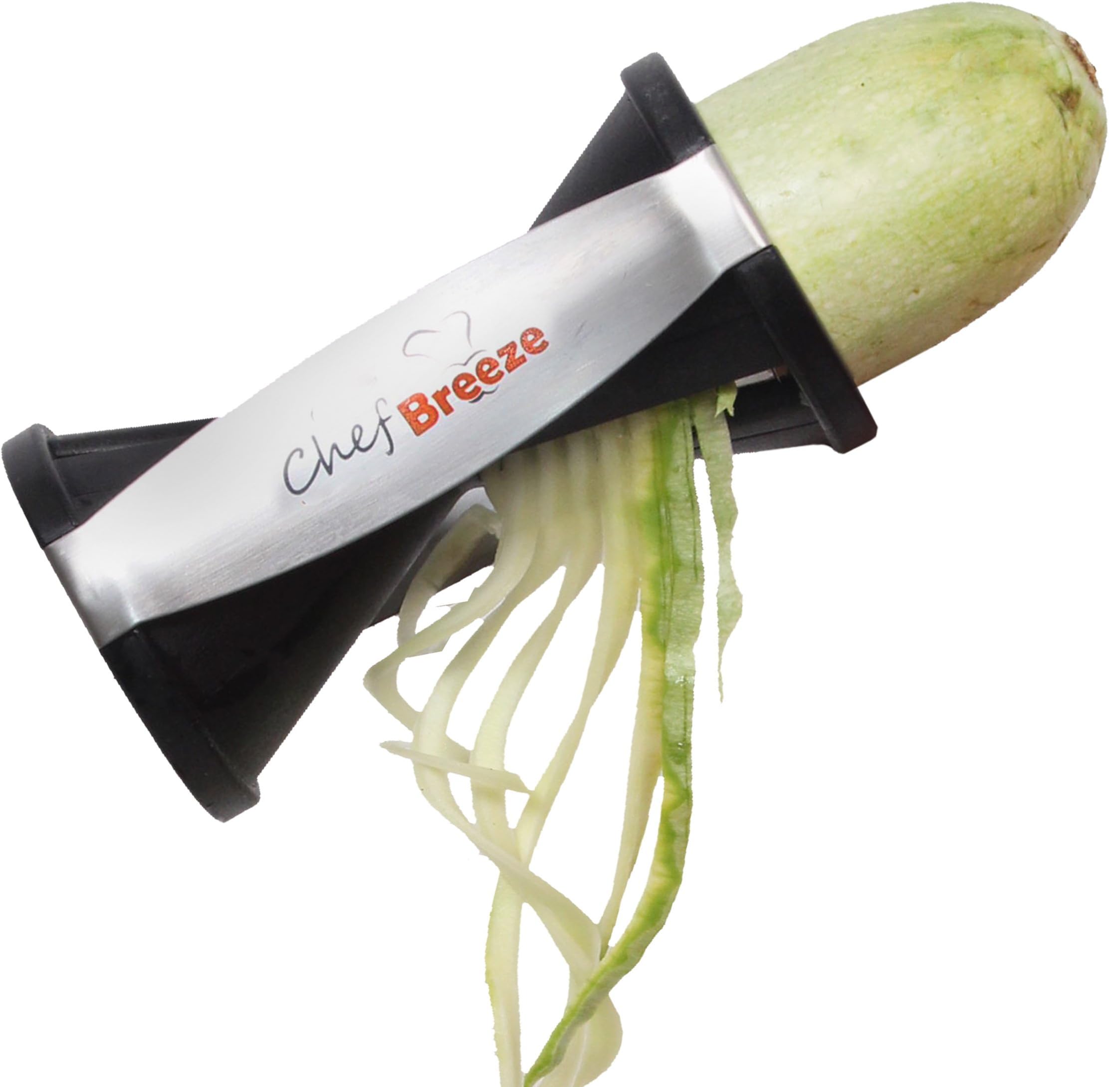 ChefBreezeโข Vegetable Spiral Slicer - Sturdy & Sharp Stainless Steel Japanese Blades Zucchini Spaghetti Maker โ Enjoy Julienne Carrot, Cucumber, Squash and Make Pasta from Vegetables - FREE Recipes Hard-Copy Book & Cleaning Brush - No-Hassle 100% Money-Back Guarantee
