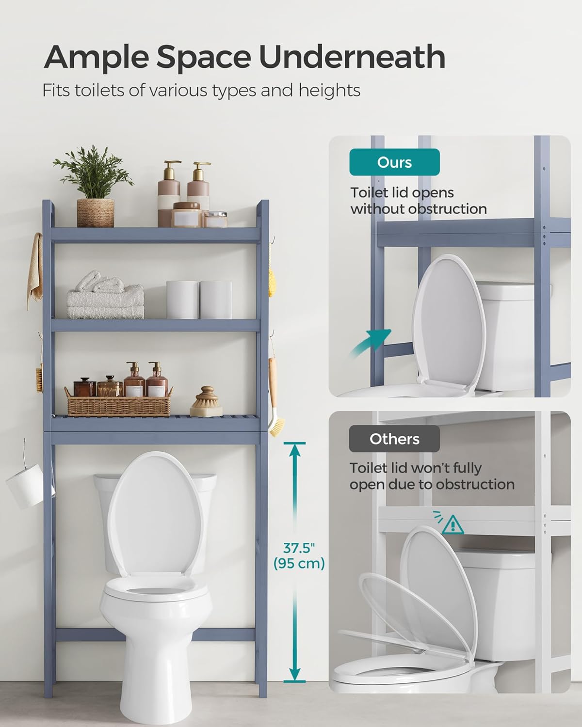 የሚያሳይ ምስል ample space underneath the shelf for toilet clearance