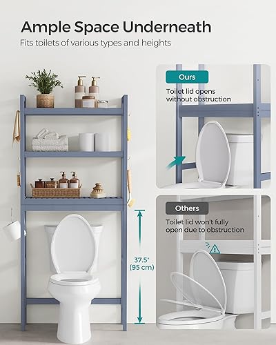 Miniatura 7 de SONGMICS Almacenamiento sobre el inodoro, organizador de baño de 3 niveles con estante ajustable, 10.2 x 24.8 x 66.9 pulgadas, ahorro de espacio,