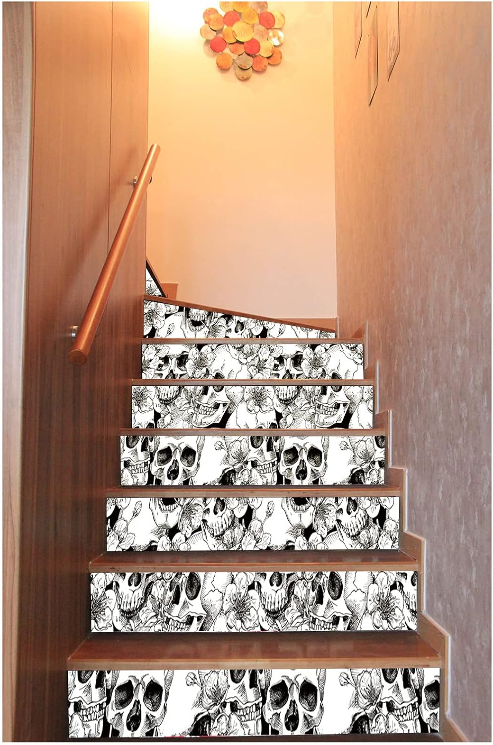 Peel and Stick Sugar Skull Floral Wallpaper Black/White Waterproof Thick Contact Paper Self-Adhesive Backsplash Wall Panel Removable Home Decoration 17.3" x 236.2“