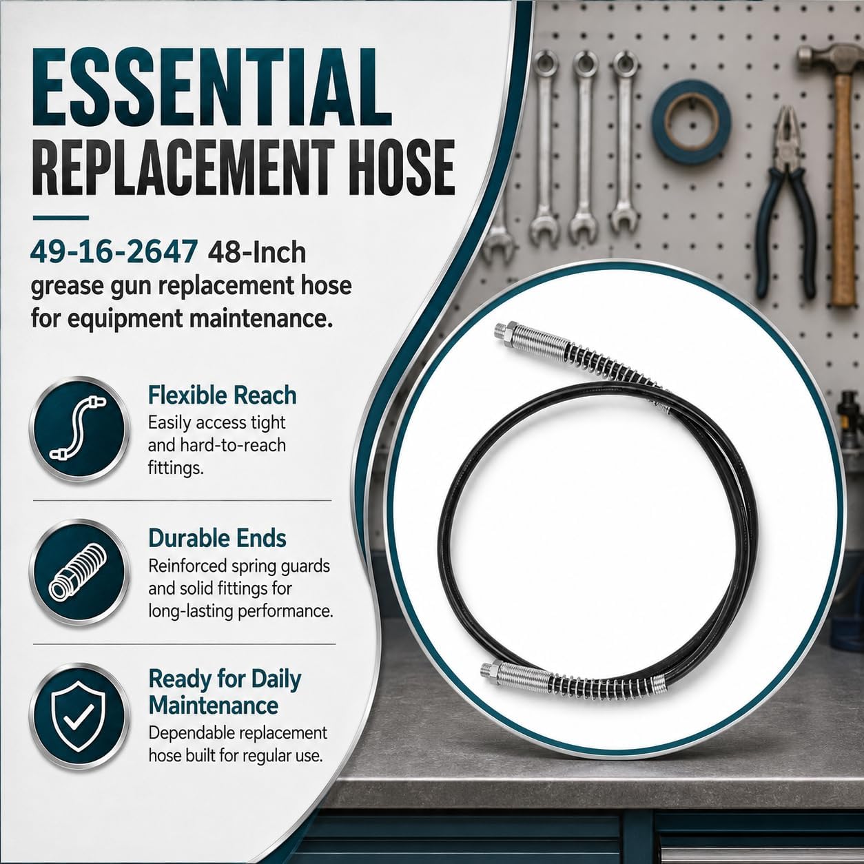 49-16-2647 Replacement Grease Gun Hose 48" Compatible with Milwauk*e (For M18 Grease Gun)& (For M12 Grease Gun) Compatible Hose 49-16-2647 (Without HP Coupler)