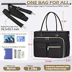 Teacher Tote Bag 15.6 inch Laptop Bag for Women Large Laptop Tote Work Bag Nurse Bag Professional Computer Messenger Bag with Insulated Pocket, Briefcase for Office, College, Nursing, Black