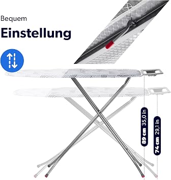 Kadax Large Ironing Board 114 x 34 cm - Sturdy Ironing Board for Steam Ironing Station Foldable Height Adjustable with Metal Mesh and Iron Rest Made in EU