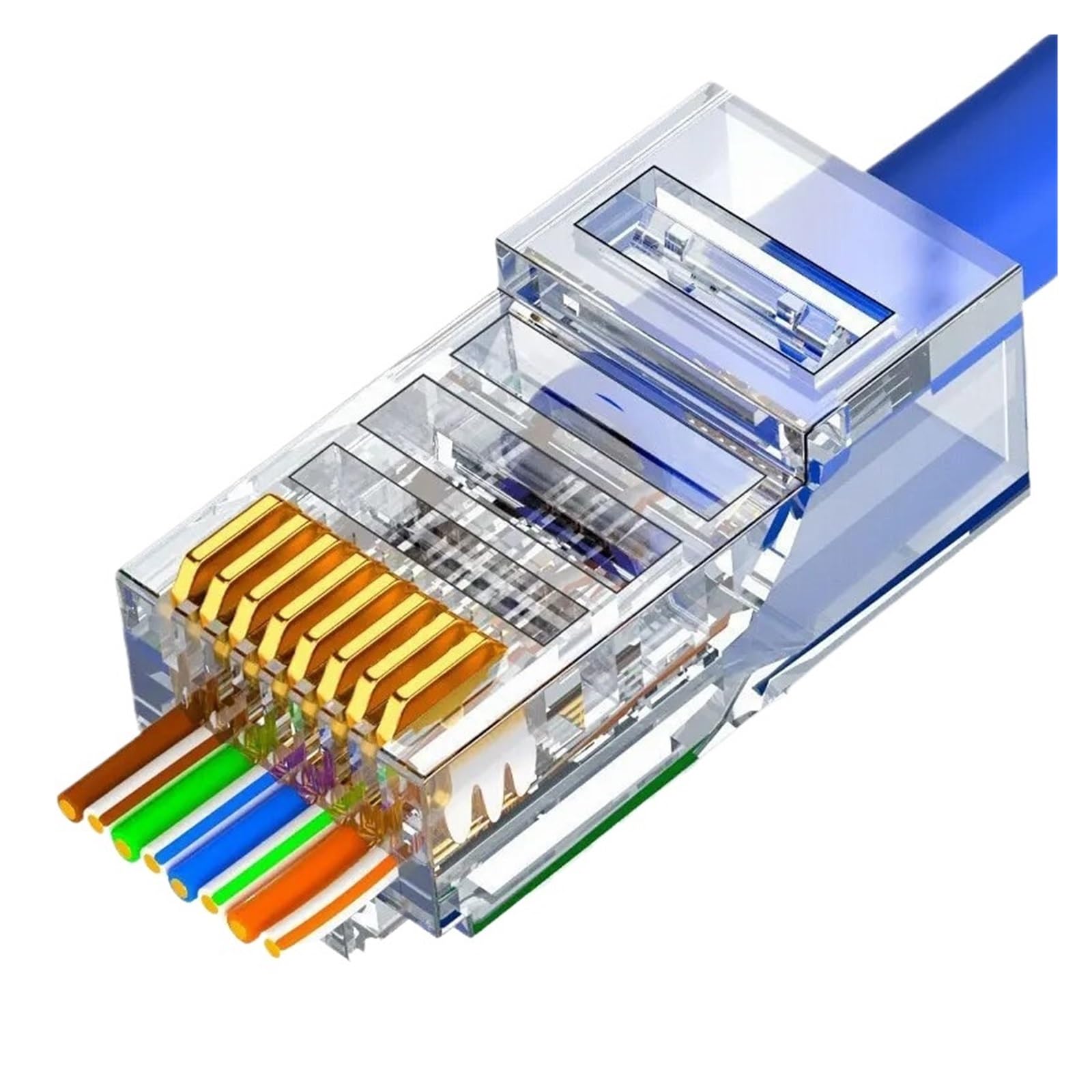 Conector RJ45 CAT6 - Extremo de cable de red Ethernet modular 8P8C chapado en 15μ (100 unidades)