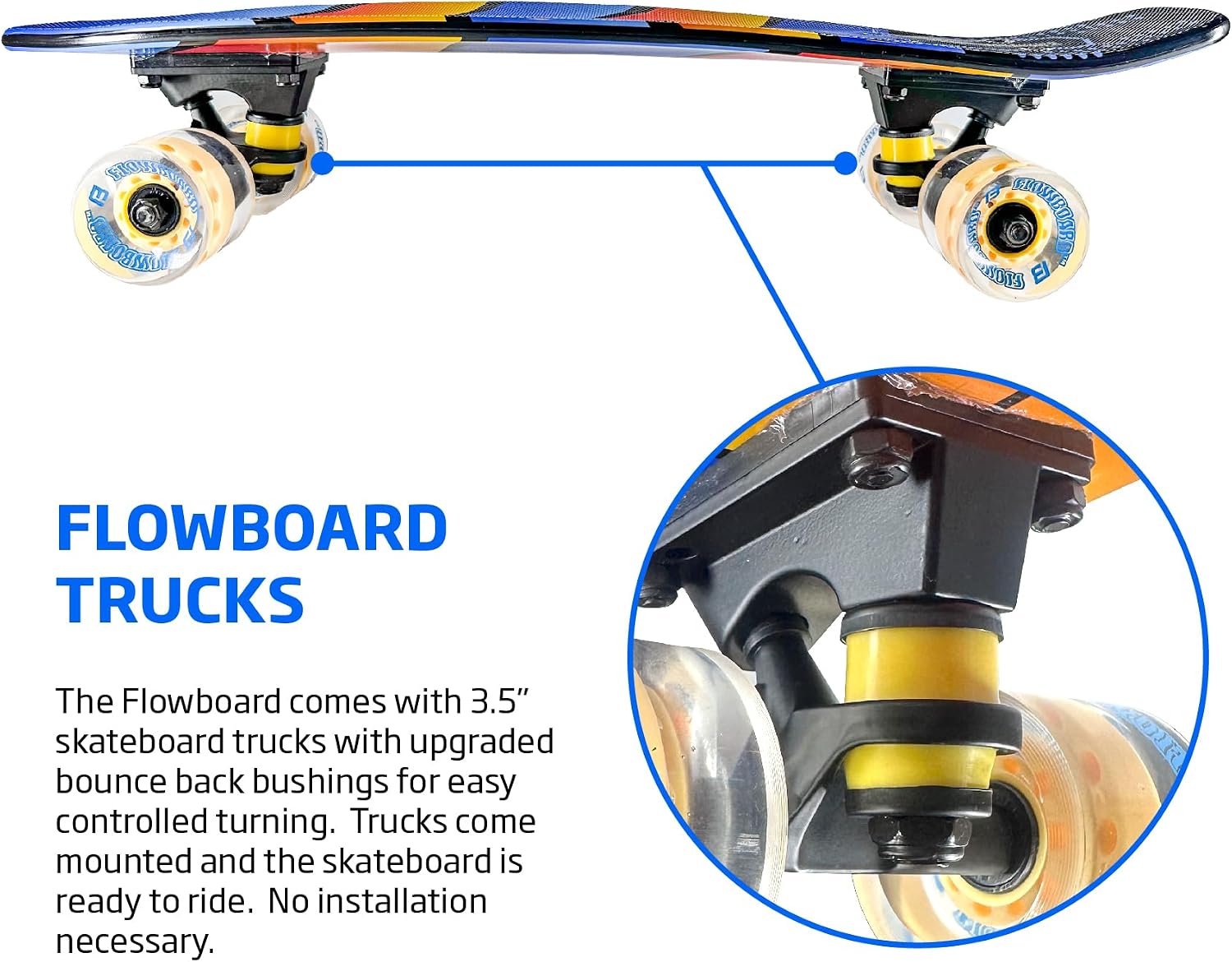 Kids Skateboard 27 Inch Complete Flowboard Skate Board W/Trucks and Light Up Wheels - Custom Scratch Free Graphics Great for Kids, Boys, Girls, Youth and Beginners 27” X 6.25”