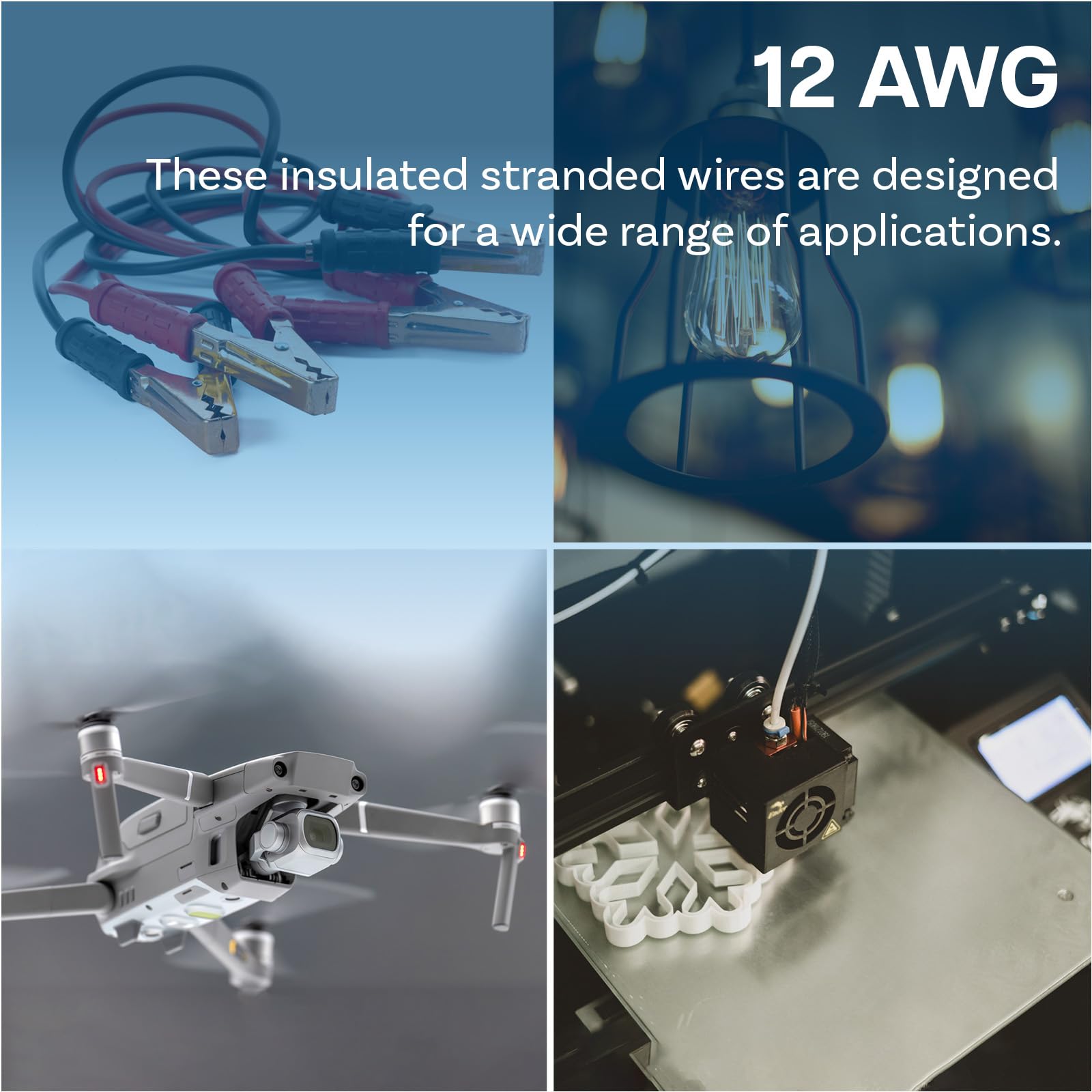MMOBIEL 12 AWG Elektryczny Przewód - 12 Gauge (3,31 mm²) Cyna Kabel Miedziany - 2 Oddzielne Przewody Czerwony i Czarny Każdy 10 m do RC, Drony, Drukarki 3D, Baterie, Przewody Głośnikowe, Paski Led