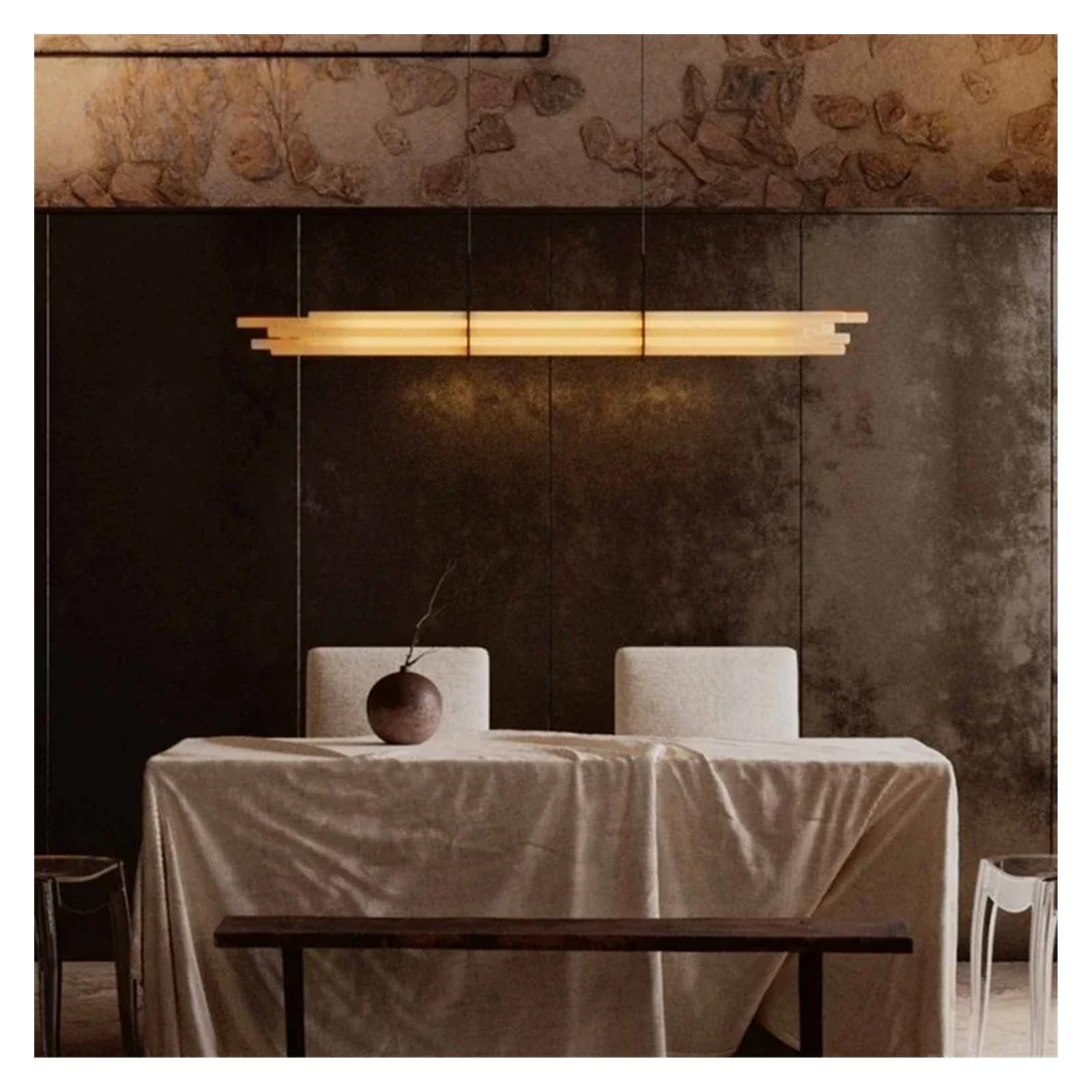 Generico Lampadario moderno, Sala da pranzo moderna luci a sospensione lunghe cucina soggiorno Lampadari a in acrilico dal design nordico di lusso a strisce decorazione della stanza(L130xH11CM,Warm)