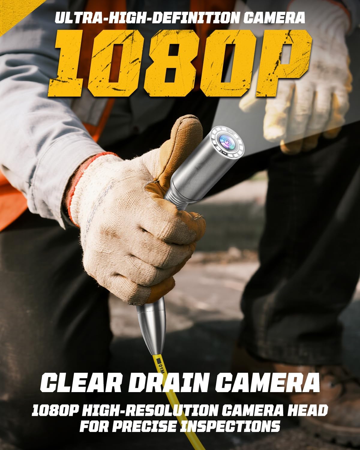 Anysun 9'' Sewer Camera Self Leveling, 5100mAh, Length Marker, IPS Screen 1080P with DVR - 32GB, IP68 Sewer Pipe Cameras, Sewer Scope Pipe Drain Plumbing Inspection Cam Borescope Snake (100Ft, Yellow)