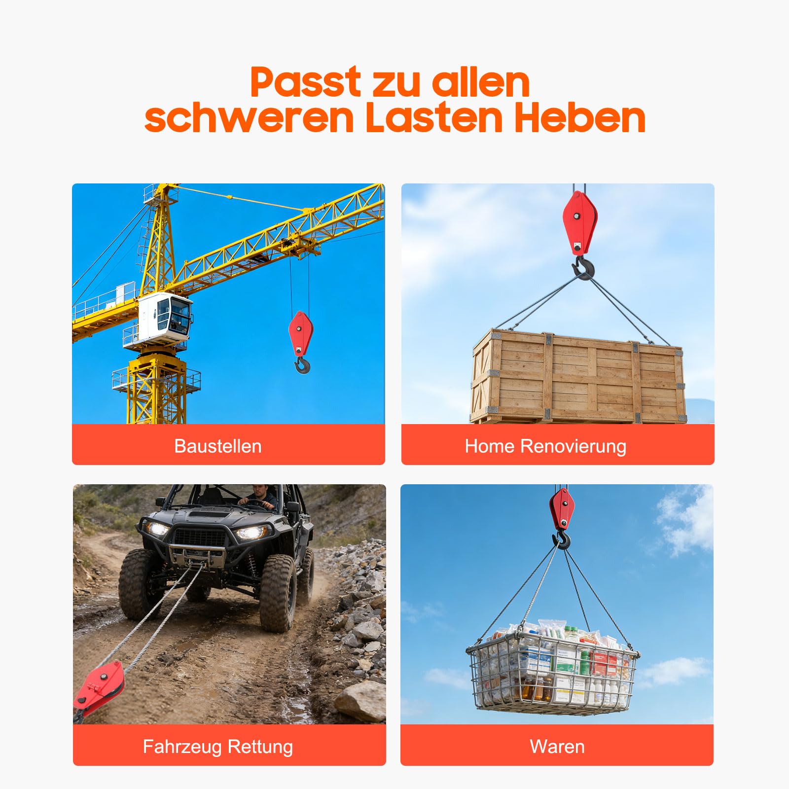 Riemenscheibe mit Haken - 5 Tonnen Umlenkrolle mit Haken | Haken-Riemenscheibe Heberolle Schwerlastzug, Hochfeste Seilwinde für ein 18,5 mm Drahtseil, 21.65*8.07*2.95inch