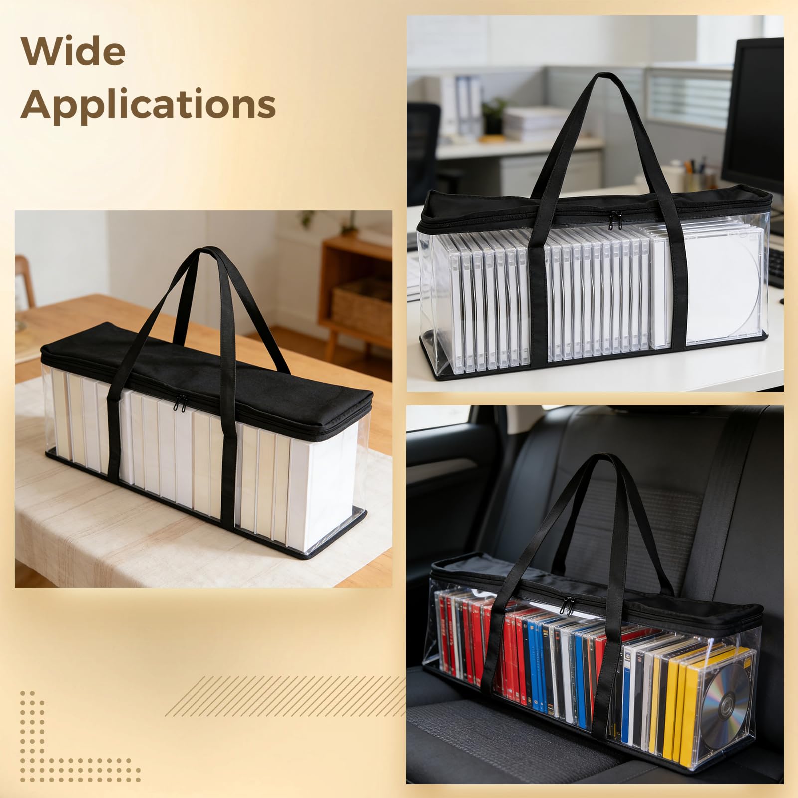 6 sacchetti per CD, ciascuno contiene 40 DVD, organizer per media con finestra trasparente, borse portatili per CD e DVD con manici