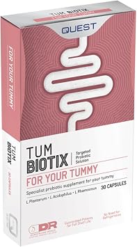 Quest Tum Biotix Gut Health Probiotics Supplements & Balance Gut Flora. 2 Billion CFU Helps Restore Gut Friendly Bacteria. Vegan Multi Strain Probiotic Digestive Supplement 30 Capsules