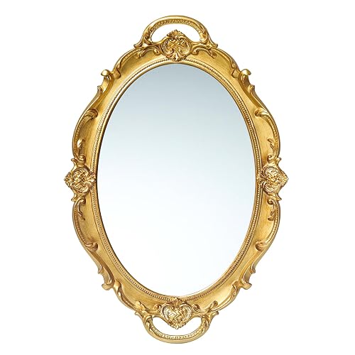 LONGWIN Vintage Oval Mirror for Wall Decor, Ornate Hanging Small