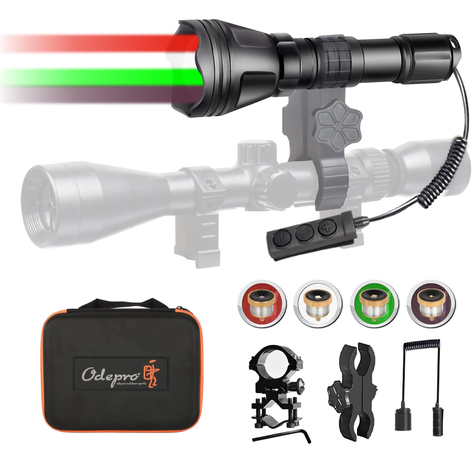 KL52 MAX Torcia elettrica da caccia super luminosa a lungo raggio Zoomable Predator Light con LED IR850 rossi verdi bianchi Supporto interruttore a pressione continuo per Coyote Hog Varmint