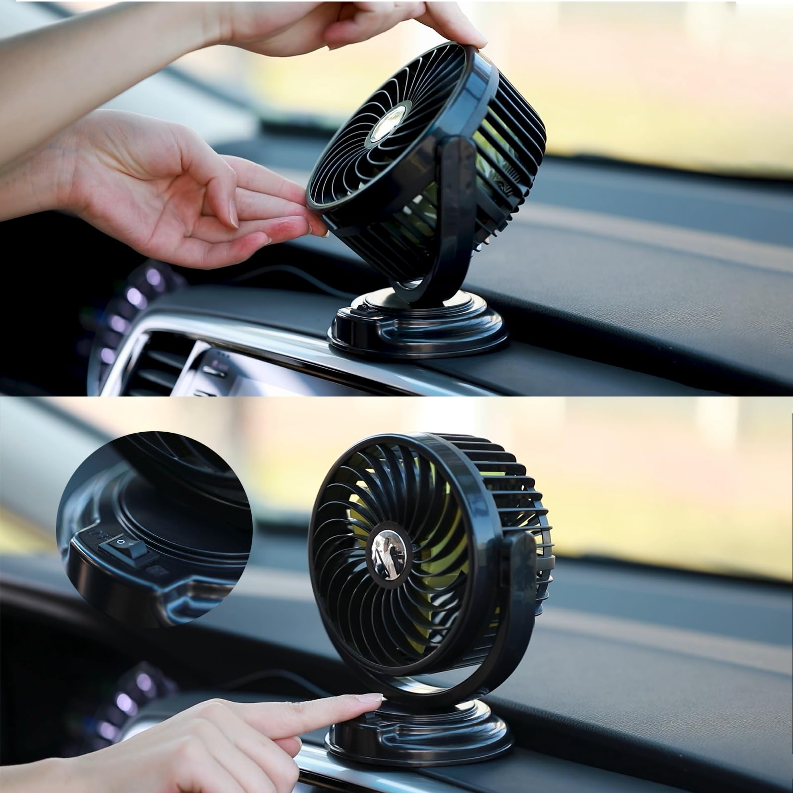 Ventilateur de voiture 12 V - Rotation à 360° - Pour tableau de bord - Ventilateur de table - Ventouse - Petit ventilateur pour camion SUV (tête unique)