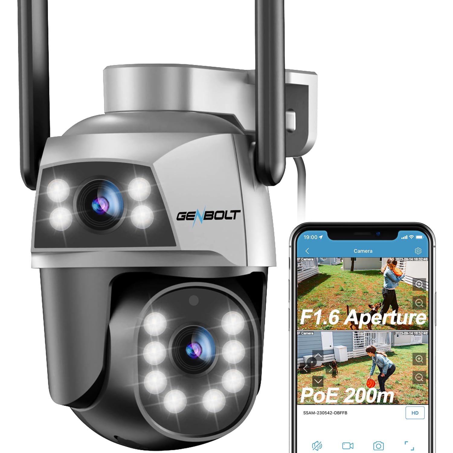 GENBOLT Dual Objektiv WLAN Überwachungskamera Aussen, PoE IP Kamera Outdoor | 2,4/5GHz, Automatische Verfolgung, Personenerkennung, 2-Wege-Audio, PTZ, 24/7-Aufzeichnung, Farb-Nachtsicht, IP66