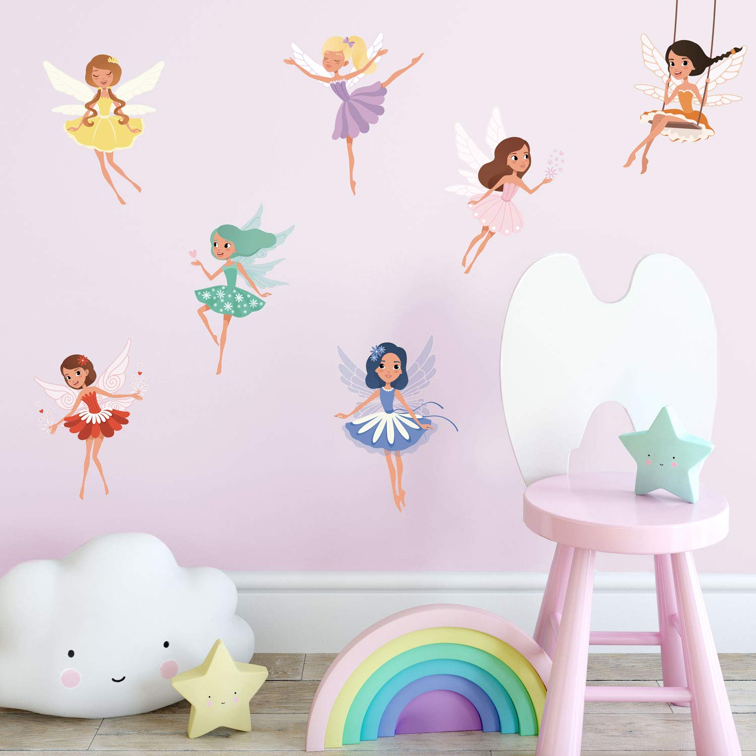Stickerscape Colourful Fairies - Option 1 Fairy Wall Stickers (Colourful Fairies - Option 1) | Fairy Wall Stickers For A Children's Bedroom Or Nursery | Easy To Apply And Cleanly Removable