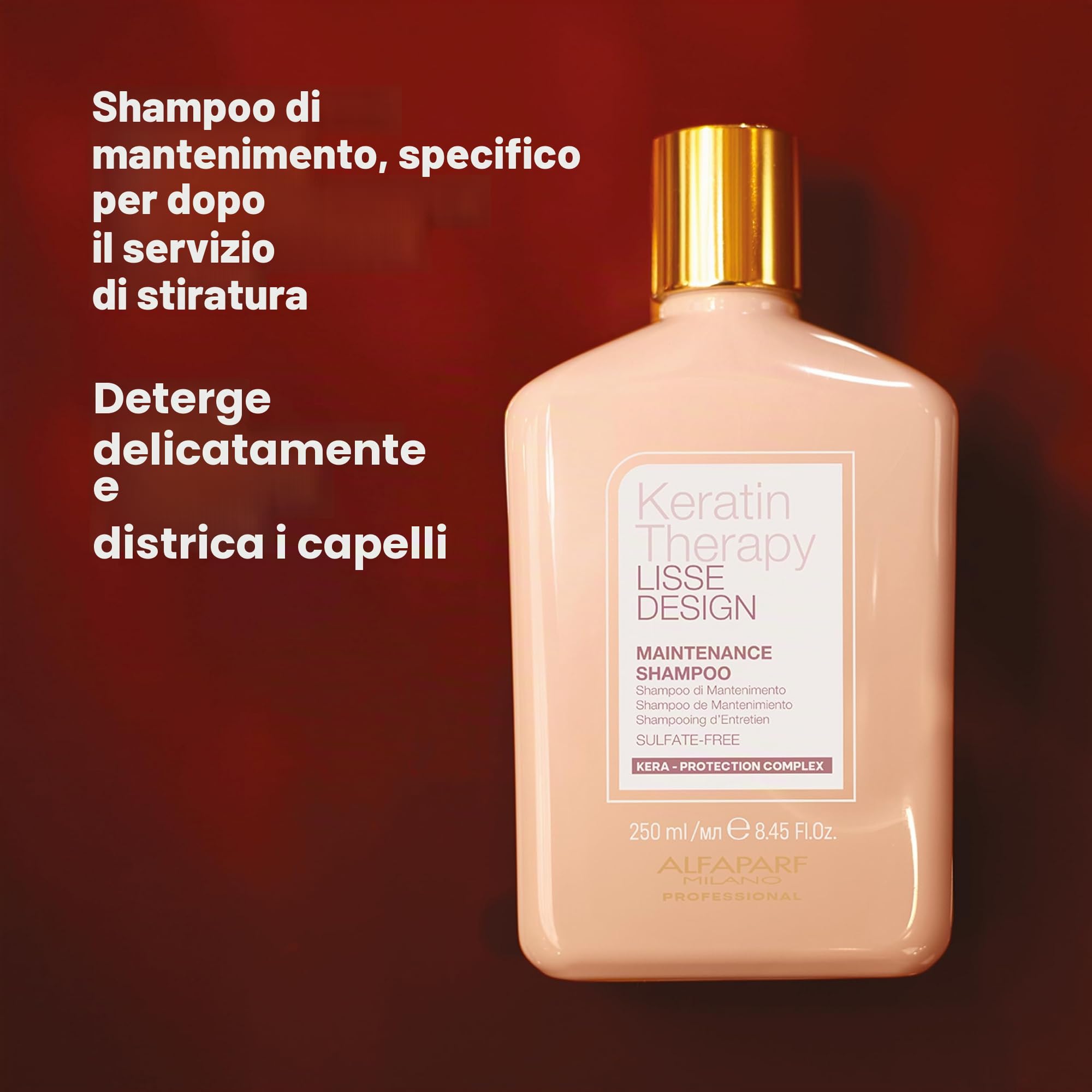 Alfaparf Milano Keratin Therapy Lisse Design, Shampoo di Mantenimento a Base di Cheratina e Collagene Vegetale, Deterge e Districa i Capelli, Prolunga i Risultati Post Trattamento Lisciante, 250ml