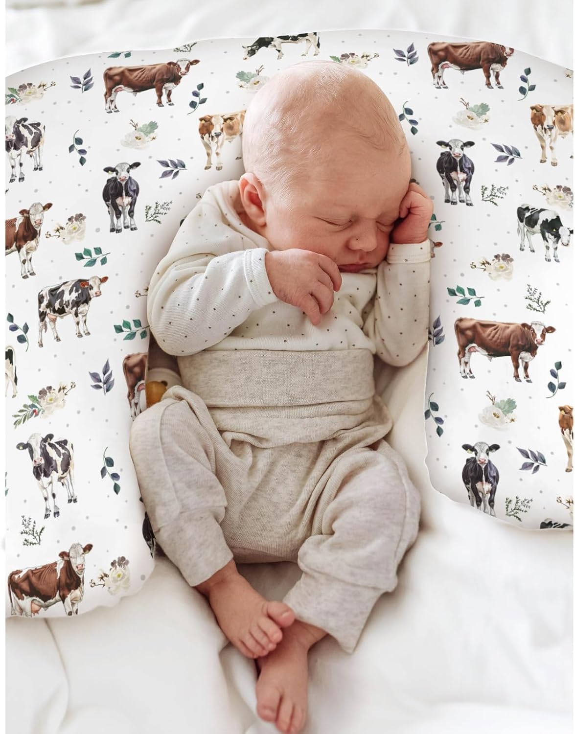 Watercolor Cows Boho Leaves Baby Nursing Pillow Covers for Boy Girl Cow Cattle Breeds Green Leaves Nursing Slipcovers for Breastfeeding Pillows Farm Animal Soft Stretchy Cover for Newborn Infant Leaves One size image 4 of 9 B0F99QT7TF