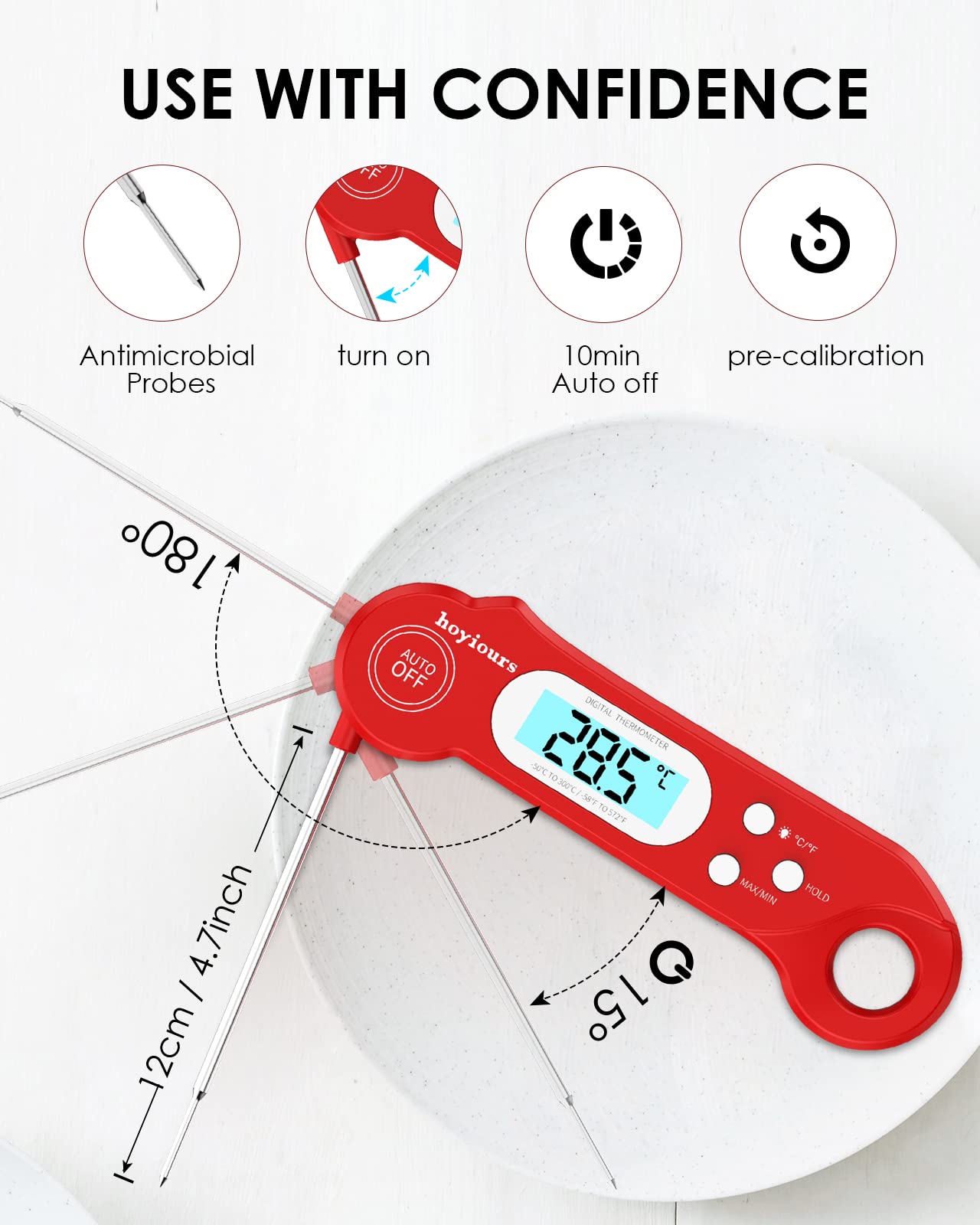 Thermomètre Digital Instantané Flintronic - Sonde Pliable 9.6cm, Précision ±1°C, -50°C à 300°C - Pour Cuisine, BBQ