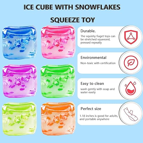 Miniatura 5 de Paquete de 6 cubos de estrés con copos de nieve en el interior para adultos, sensorial, siempre vuelve a su forma cuadrada, cubo elástico para