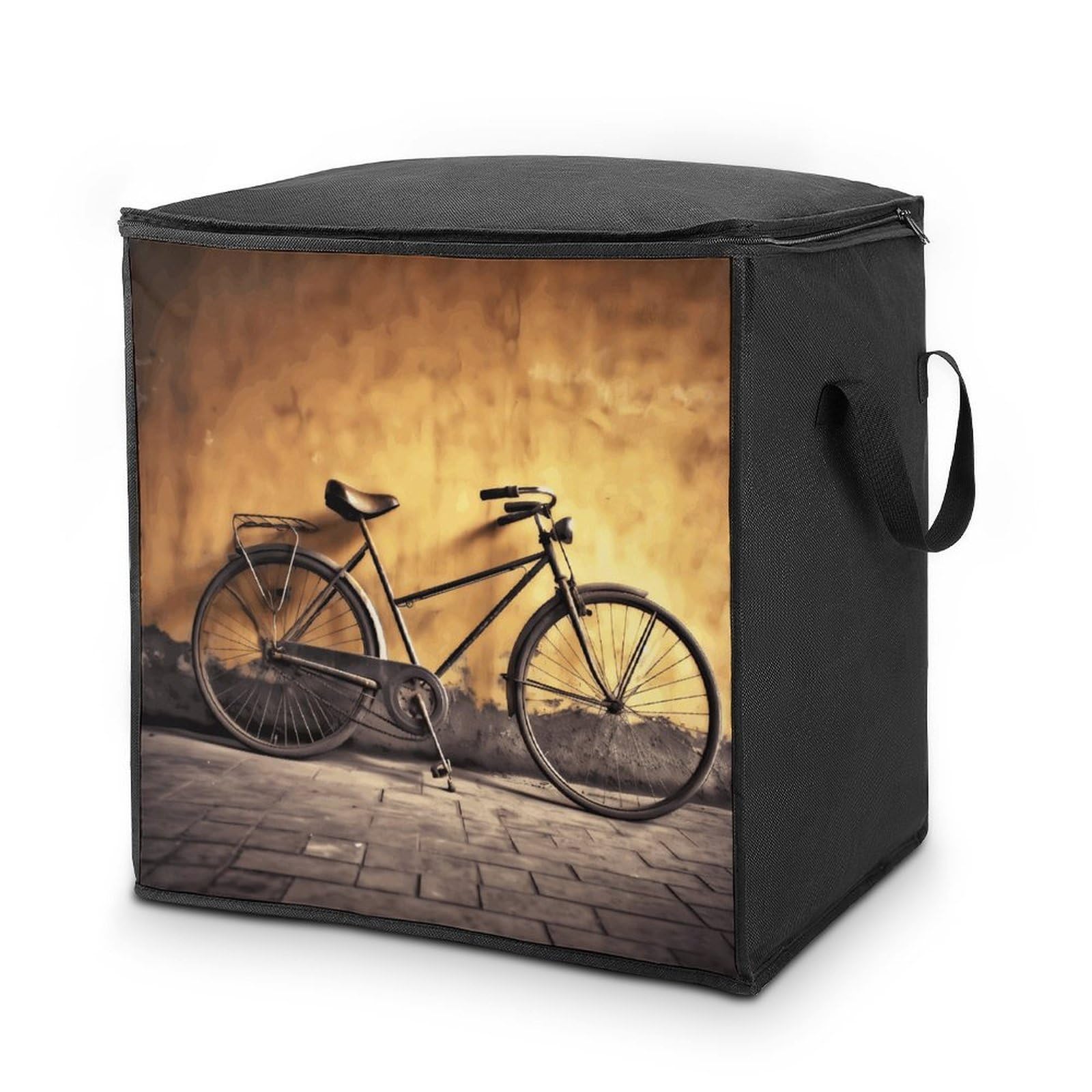 Old Bicycle Storage Bag with Zippers And Handle Extra Large Bedding Comforter Storage Bag Foldable Blanket Storage Bags Fabric Moving Bags for Closet Organizer (70L)