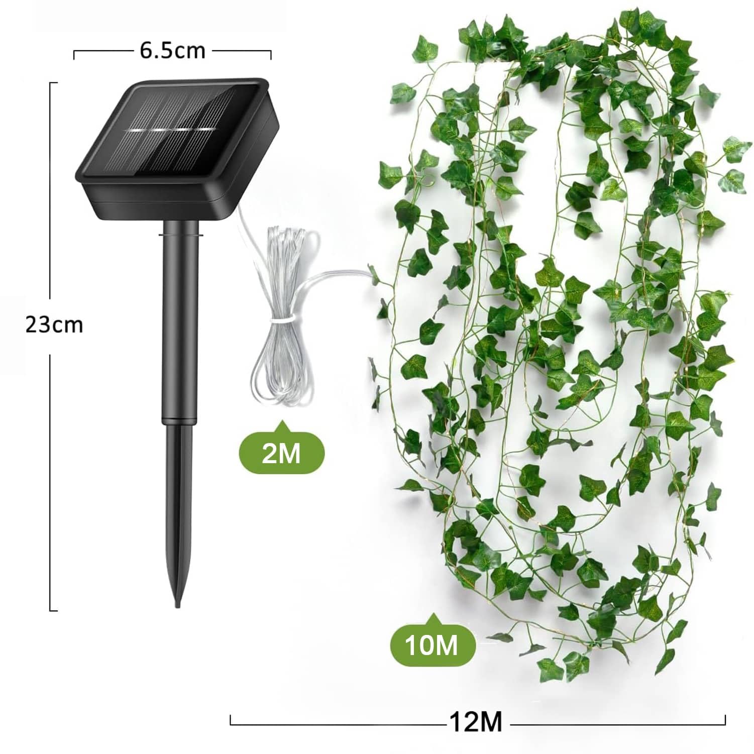 yowin Solarna girlanda świetlna 10 m, 100 diod LED, sztuczny bluszcz, 8 trybów, łańcuch świetlny ze sztucznymi liśćmi, IP65, wodoodporna, do ogrodu, na taras, balkon, Boże Narodzenie, wesele