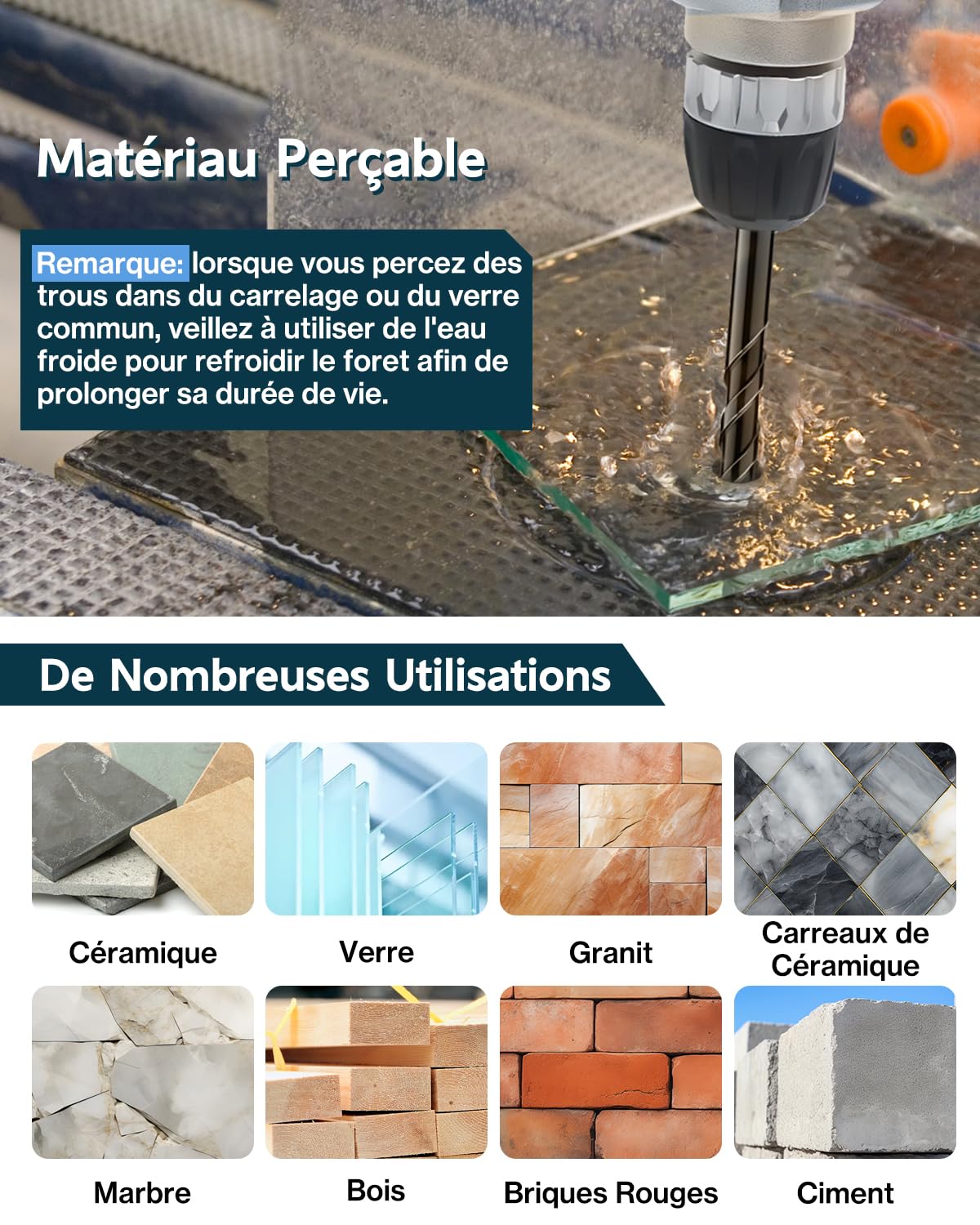 Lytool Mèche à Carrelage 10 Pièces Verre Céramique Tige Hexagonale