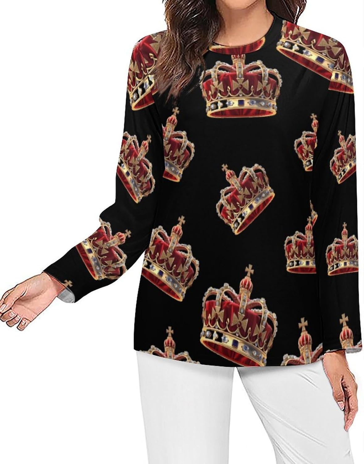 England Crowned Women's Pajama Top Sleepwear Pajamas Sleep T-Shirt Long Sleeve Shirt Crewneck Tee
