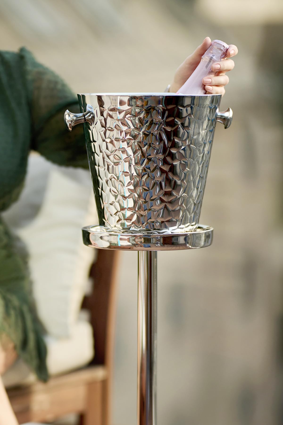 EDZARD Secchiello per vino Capri (H 23 cm, Ø 22 cm), acciaio inox lucido a specchio, a doppia parete, decorato, con 2 manici, per 1 bottiglia – secchiello per spumante