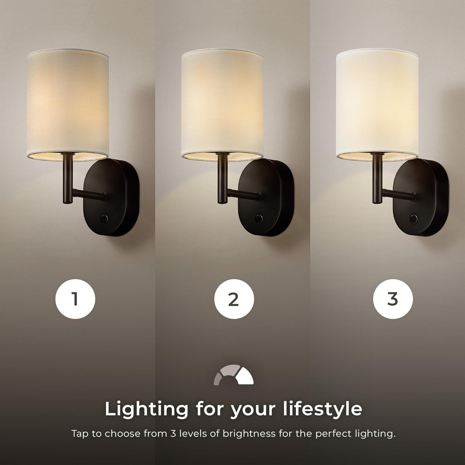 Three brightness levels of the wall sconce
