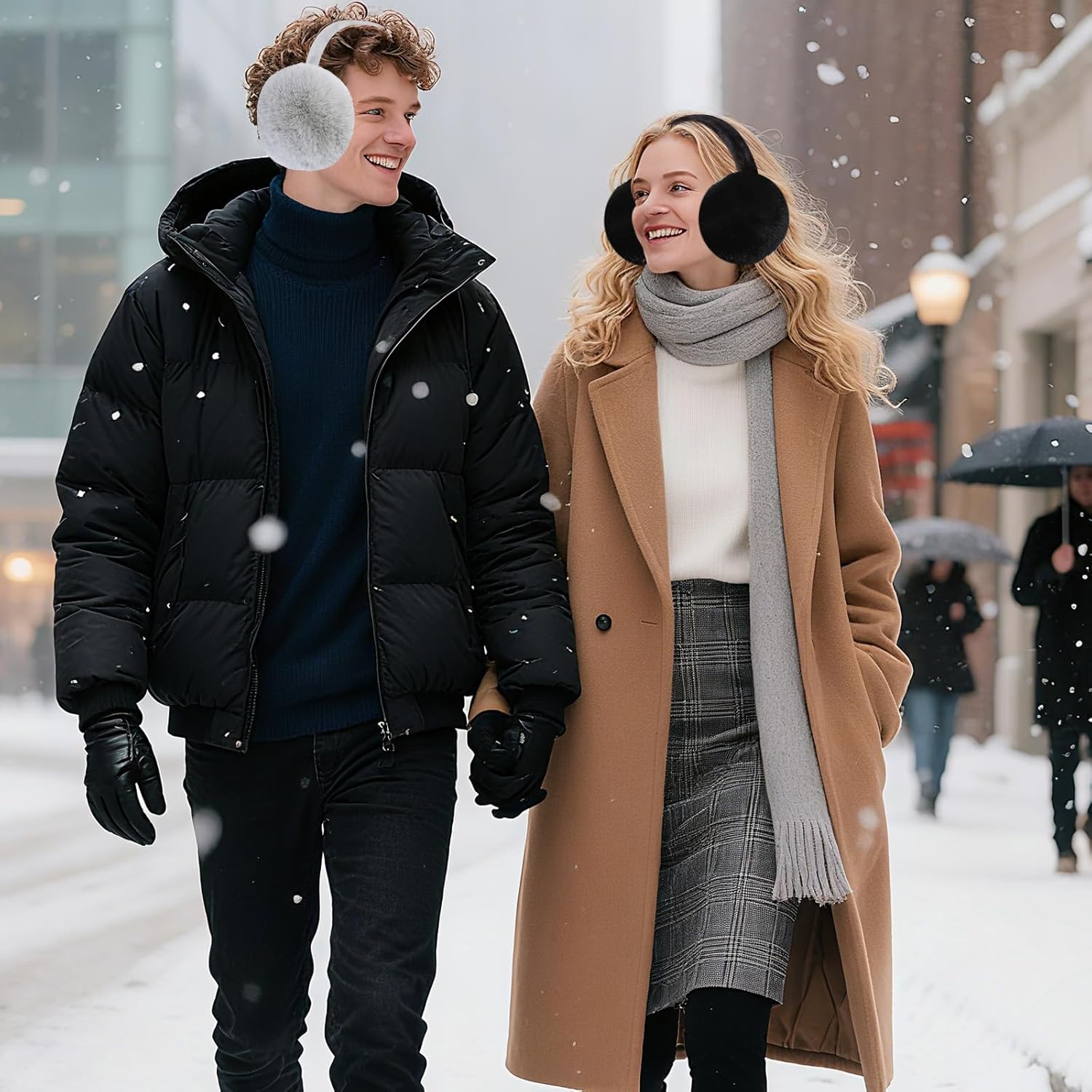 6 Pcs Women's Winter Ear Muffs Gloves Sets Knit Touch Screen Gloves Foldable Earmuffs - Image 6