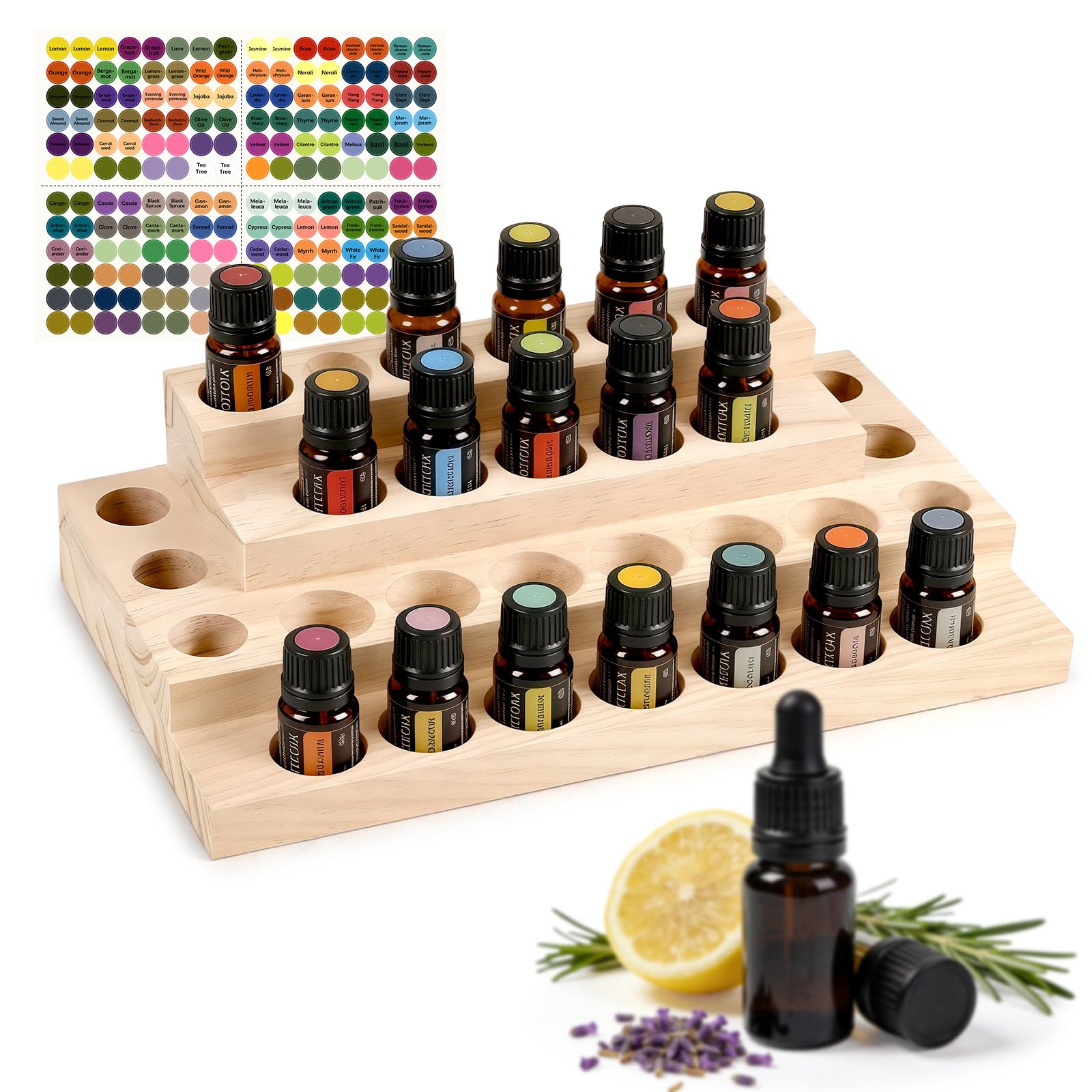 Estante de aceites esenciales para crear tu rincón de yoga y bienestar en casa