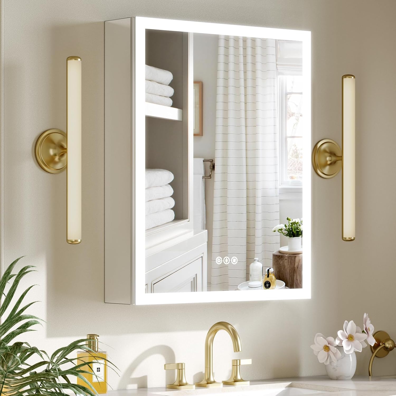 24×30 Inch Lighted Medicine Cabinet with Mirror, AL Alloy Frame, Plug-in or Hardwired, Recessed or Surface Mount, 3 Colors/Dimmable/Interior Sensor Light/Defog, 2 Outlets & USBs, 2 Shelves