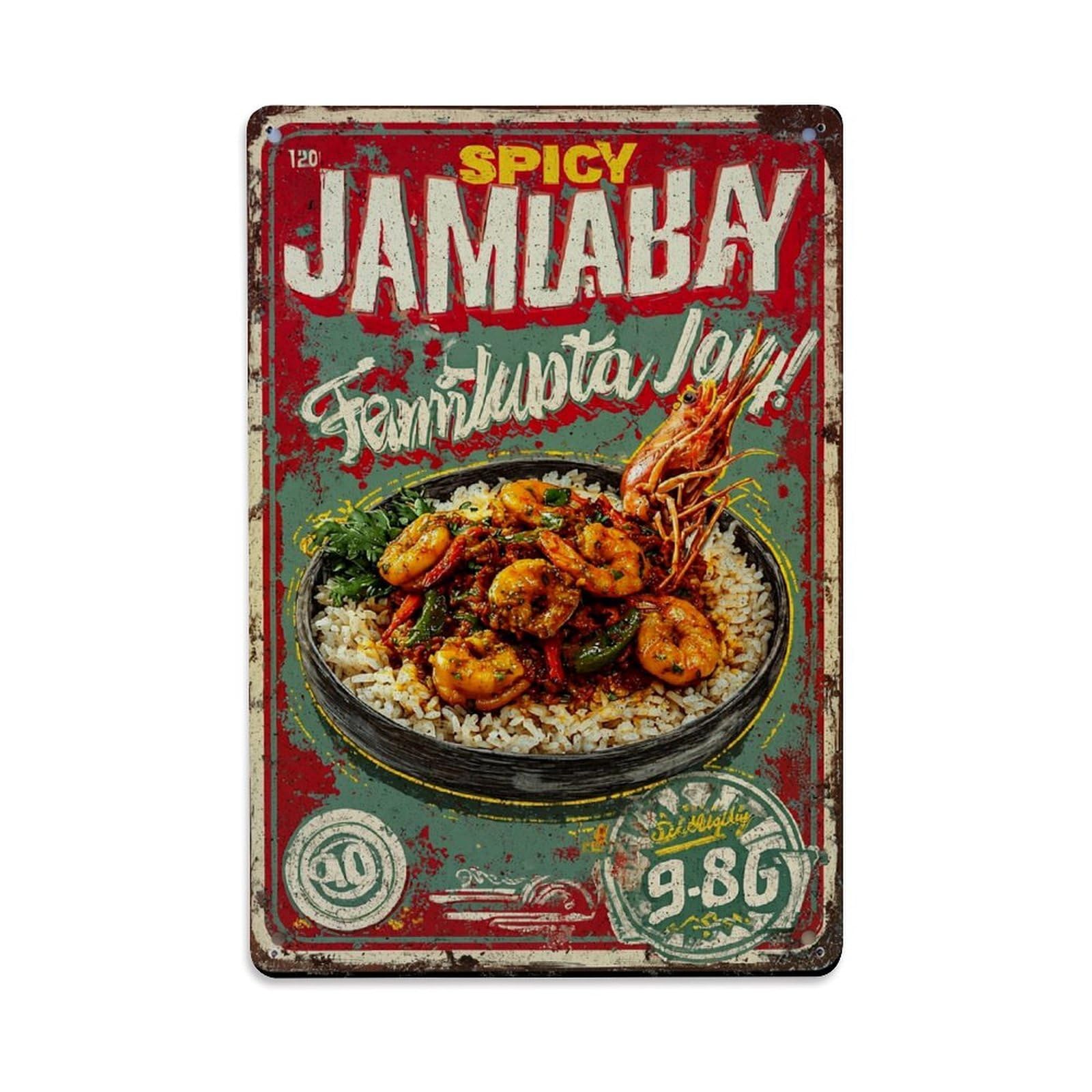 Jdfenggu Vintage Spicy Jambaya Family Style Joy Retro Metal Tin Sign, Metal Poster For Bar, Home, Man Cave, Kitchen, Laundry Room Art Decor 8X12 Inch