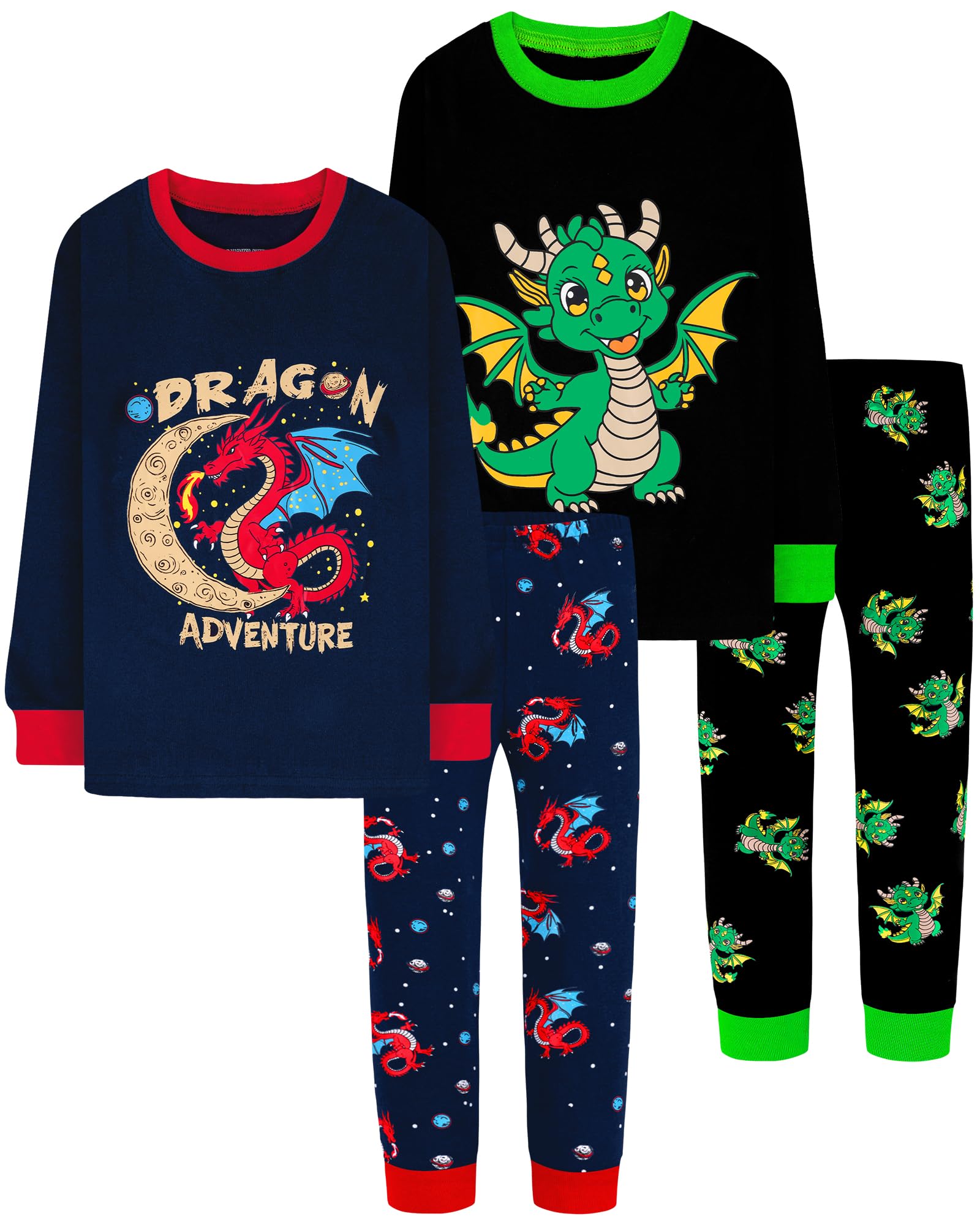 DAUGHTER QUEEN Boys Pajamas 4 Pieces Long Set 100% Cotton Sleepwear Size 18 Months-12 Years