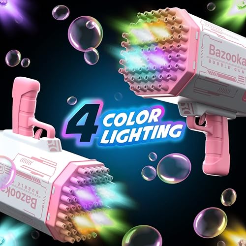 Miniatura 3 de Bubble Machine Blaster - Pink Bubble Gun for Kids, Adults, Automatic Bubble Machine Gun with 69 Holes, LED Lights, 5000 Bubbles per Minute, Funny