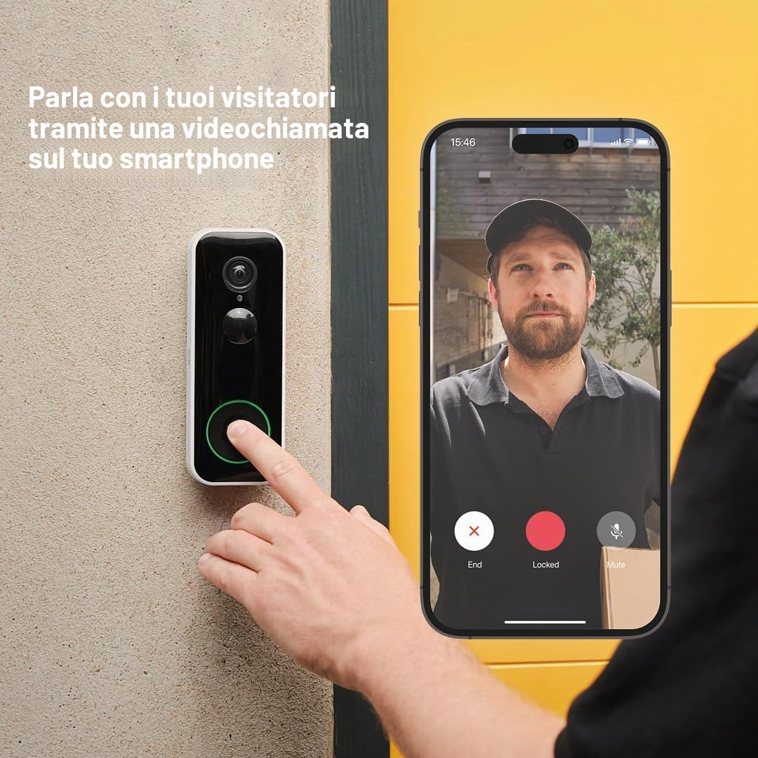 Yale Campanello Smart SV-VDB-1A-W Bianco, Visualizzazione Live Full HD, Audio bidirezionale, Registrazioni di Movimento, Visione Notturna, Chiamata in Tempo Reale, Gestione Tramite l'app Home