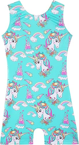 Leotards for Girls Gymnastics Toddler Dance Biketards Mermaid Unicorn Athletic Dance Wear Shiny Rainbow Blue Hotpink