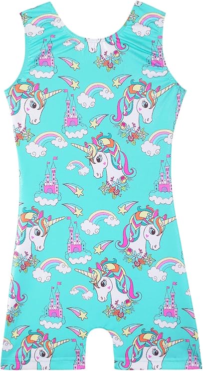 Leotards for Girls Gymnastics Toddler Dance Biketards Mermaid Unicorn Athletic Dance Wear Shiny Rainbow Blue Hotpink