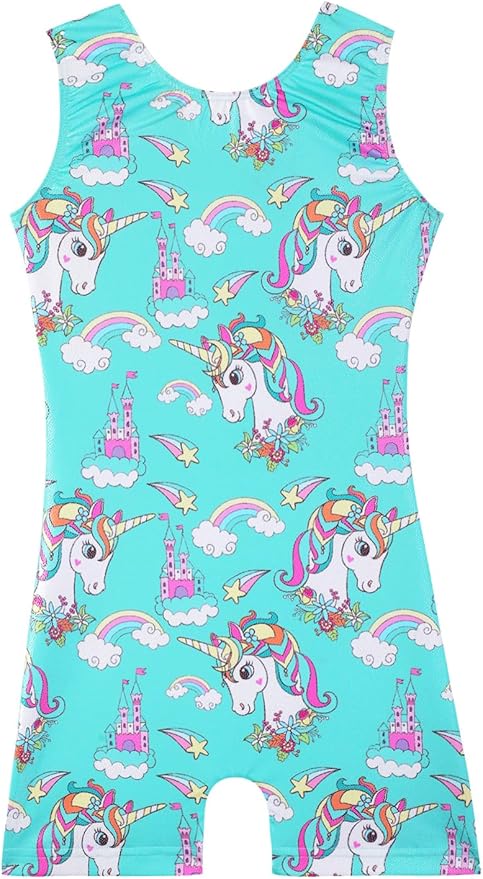 Leotards for Girls Gymnastics Toddler Dance Biketards Mermaid Unicorn Athletic Dance Wear Shiny Rainbow Blue Hotpink