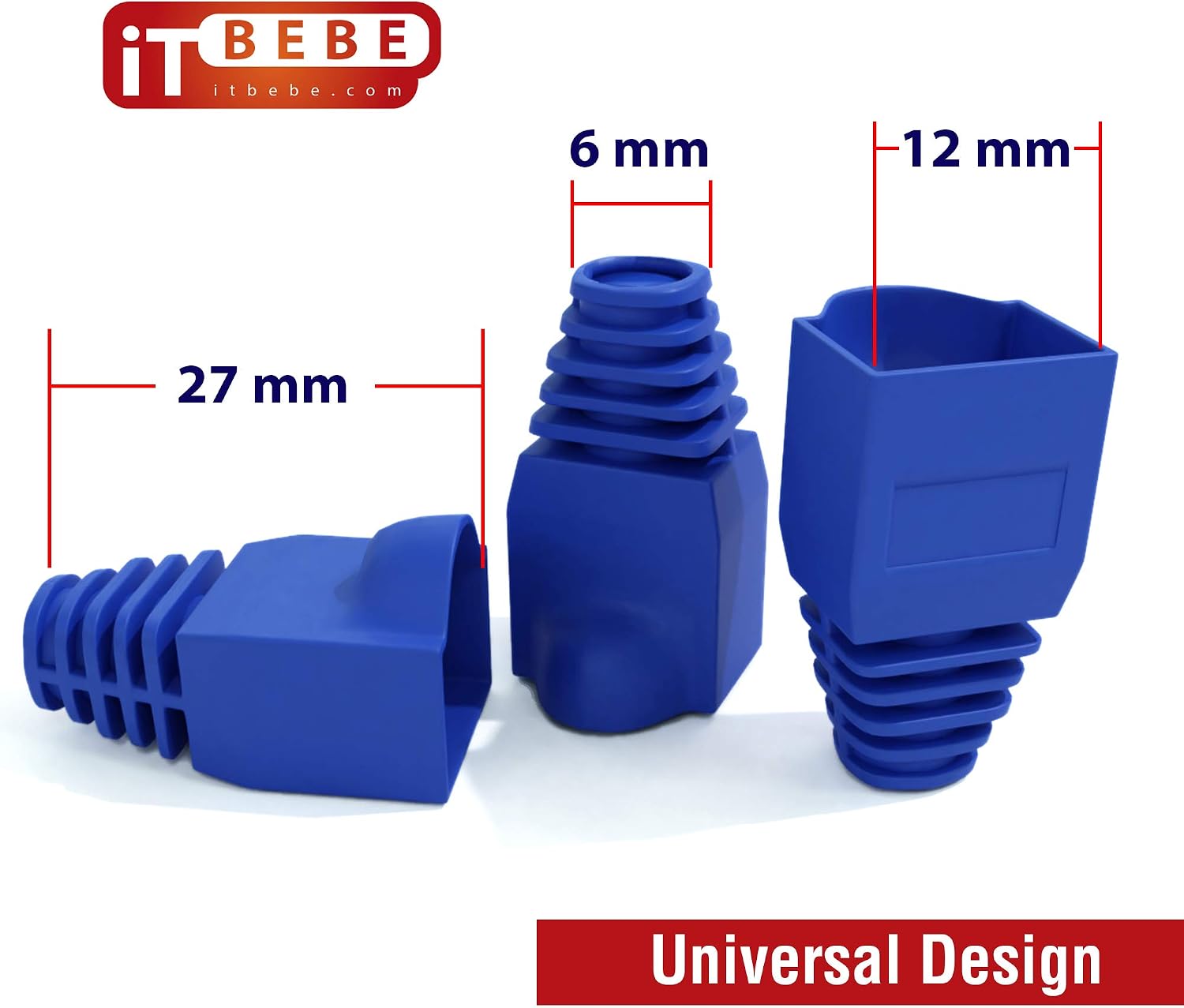 ITBEBE 30/30 RJ45 Cat6 Pass Through Connectors for 24 AWG Cables - 30 Cat6 Passthrough Connector Ends and 30 RJ45 Connectors Blue Strain Relief Boots for Clean, snag-Free ethernet Patch Cord